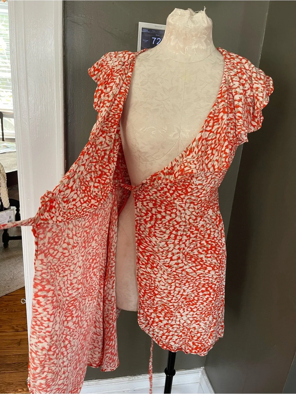 Free People Orange and White Ruffle Wrap Mini Dress